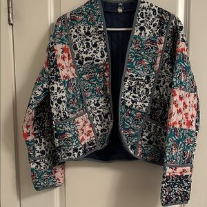 Quilted Patchwork Floral Jacket - Teal, Navy & Pink